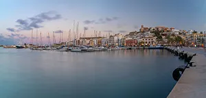 Eivissa Prints: View of Cathedral and Dalt Vila overlooking harbour at dusk