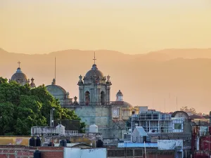 Oaxaca Prints: View towards the Cathedral of Our Lady of the Assumption at sunrise