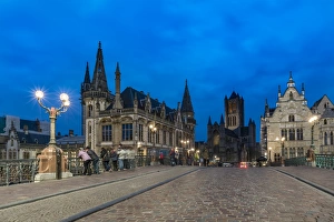 Flemish Region Prints: View of the cathedral from Saint Michaels bridge, Ghent, East Flanders province