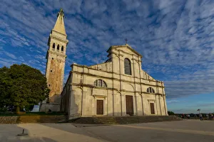 Rovinj Prints: View of Cathedral of St. Euphemia at sunset, Rovinj, Istria, Croatia, Adriatic, Europe