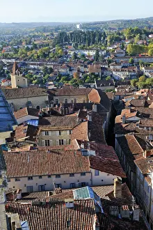 Perspectives Prints: View from cathedral tower reveals rooftops and green spaces in Auch Gers France