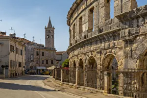 Amphitheatre Prints: View of Catholic Church next to the Roman Amphitheatre, Pula, Istria County, Croatia