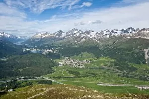 Images Dated 18th June 2010: View of Celerina and St. Moritz from top of Muottas Muragl, Switzerland, Europe