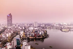 West Lake Prints: View of the central Hanoi skyline and West Lake, Hanoi, Vietnam, Indochina, Southeast Asia
