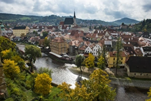 Czech Culture Prints: View over Cesky Krumlov and the Vltava River, Czech Republic, Europe