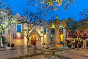 Socializing Prints: View of Chafariz do Carmo in Largo do Carmo at dusk, Lisbon, Portugal, Europe