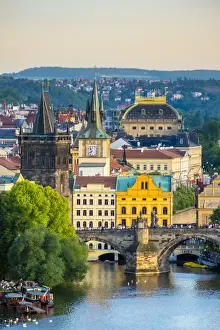 Mala Strana Prints: View of Charles Bridge and buildings in Mala Strana Old Town from Letna Park