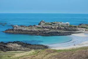 Fortification Gallery: View over Chateau A L Etoc (Chateau Le Toc) and Saye Beach, Alderney, Channel Islands
