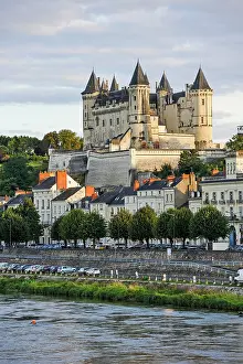 Loire Prints: View of Chateau de Saumur along the banks of the Loire River in Maine-et-Loire department in France during daylight