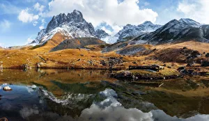 Mountain Pass Prints: View of Chaukhi Lake and Mount Chaukhi, Chaukhi Pass, Juta Valley, Kazbegi