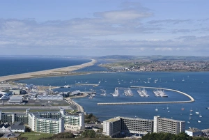 Portland Prints: View of Chesil Beach from the hilltop of the Isle of Portland, Dorset, England