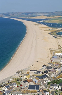 Portland Prints: View of Chesil Beach from Portland, Dorset, England, United Kingdom, Europe