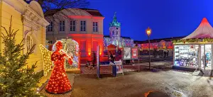 Angel Prints: View of Christmas market at Charlottenburg Palace in Schloss Charlottenburg at dusk