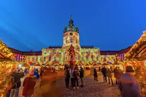 Illuminations Prints: View of Christmas market at Charlottenburg Palace in Schloss Charlottenburg at dusk