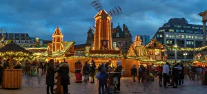Public Square Prints: View of Christmas Market stalls in Victoria Square