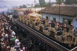 Good Friday Prints: View from above of Christs coffin in Good Friday procession, Antigua