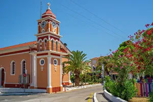 View of church of Agios Gerasimos in Skala, Skala, Kefalonia, Ionian Islands, Greek Islands, Greece, Europe