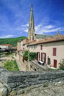 Doors Prints: View of church from bridge in Sainte-Affrique