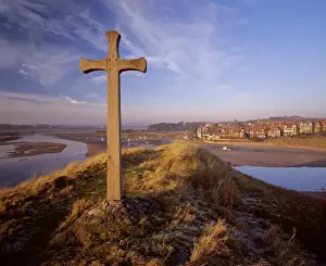 Sea Scape Prints: View from Church Hill across the Aln Estuary towards Alnmouth bathed in the warm light of a winters afternoon