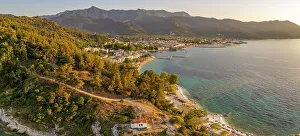 Thassos Town Prints: View of Church of the Holy Apostles and Thassos Town in background