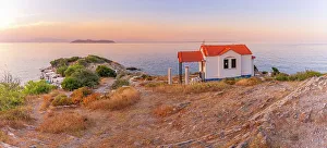 Thassos Town Prints: View of Church of the Holy Apostles in Thassos Town at sunset