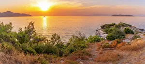 Sea View Prints: View of Church of the Holy Apostles in Thassos Town at sunset