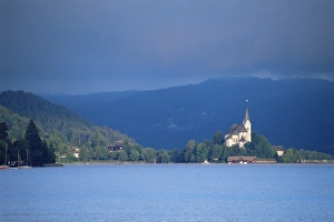 Carinthia Prints: View of church at Maria Worth, Lake Worther, Carinthia, Austria, Europe