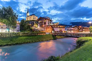 Opportunity Prints: View of church and river in Kaprun at dusk during summer in Salzburg Austria