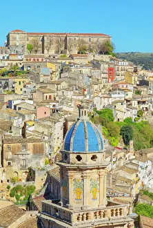 Sights Prints: View of church of Santa Maria dellItria and city of Ragusa Ibla in Sicily from an elevated point