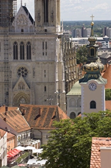 Zagreb Prints: View towards the Church of St. Mary and The Cathedral, Zagreb, Croatia, Europe