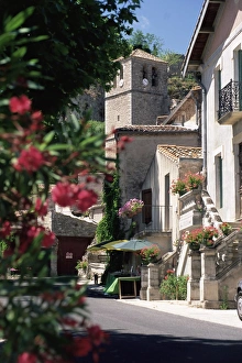 Herault Prints: View to church tower, Moureze, Herault, Languedoc-Roussillon, France, Europe