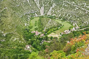 Riverside Prints: View of Cirque de Navacelles showcasing the Vis River meander and surrounding landscape in France