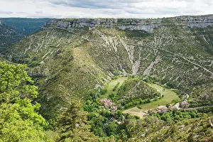 Southern Prints: View of Cirque de Navacelles showing valley and surrounding cliffs in southern France