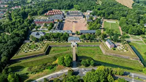Fortifications Prints: View of citadel of Arras from above showing historic structures and green spaces in France