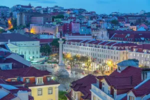 Enchanting Prints: View of city from Carmo Archaeological Museum at dusk, Lisbon, Portugal, Europe