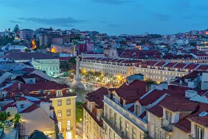 Stroll Prints: View of city from Carmo Archaeological Museum at dusk, Lisbon, Portugal, Europe