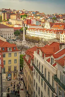 Facades Prints: View of city from Carmo Archaeological Museum during golden hour, Lisbon, Portugal, Europe