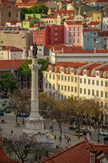 Bustling Prints: View of city from Carmo Archaeological Museum during golden hour, Lisbon, Portugal, Europe