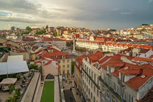 Attractive Prints: View of city from Carmo Archaeological Museum during golden hour, Lisbon, Portugal, Europe