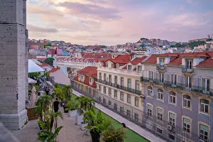 Captivating Prints: View of city from Carmo Archaeological Museum at sunset, Lisbon, Portugal, Europe