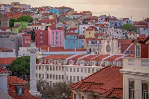 Hues Prints: View of city from Carmo Archaeological Museum at sunset, Lisbon, Portugal, Europe