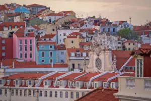 Aesthetic Prints: View of city from Carmo Archaeological Museum at sunset, Lisbon, Portugal, Europe