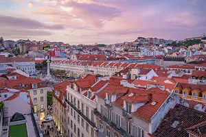 Hues Prints: View of city from Carmo Archaeological Museum at sunset, Lisbon, Portugal, Europe
