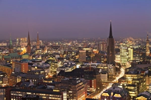 Hamburg Prints: View over the city center at night, Hamburg, Hanseatic City, Germany, Europe