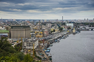 Ukraine Prints: View over city and Dnieper River, Kiev (Kyiv), Ukraine, Europe