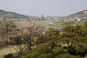 Nagasaki Prints: View of city and harbour from Glover gardens, Nagasaki, Japan, Asia