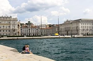 View towards city from the Molo Audace, Trieste, Friuli-Venezia Giulia, Italy, Europe
