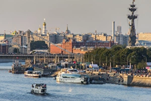 Moskva River Prints: View over city and the Moskva River (Moscow River) at sunset, Moscow, Russia, Europe