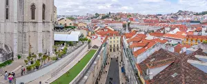 Opportunity Prints: View of city skyline from Santa Justa Lift on a sunny day, Lisbon, Portugal, Europe