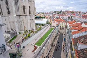 Platform Prints: View of city skyline from Santa Justa Lift on a sunny day, Lisbon, Portugal, Europe
